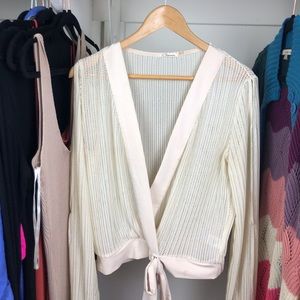 V-shape cut out beige blouse
